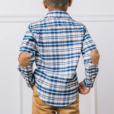 Hope & Henry Boys' Long Sleeve Plaid Flannel Button Down Shirt With Elbow Patches, Kids - Image 5