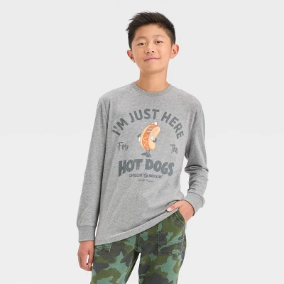 Boys' 'Here For The Hotdogs' Long Sleeve Graphic T-Shirt - Art Class™ Dark Gray - Image 3
