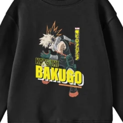 My Hero Academia Katsuki Bakugo Crew Neck Long Sleeve Black Youth Sweatshirt
