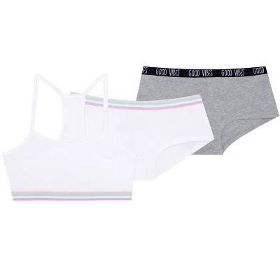 Fruit Of The Loom Cotton Beginner Sport Bra And Boyshort Panties 3 Piece Set - Image 3
