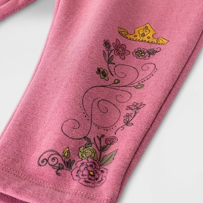 Baby Girls' 2pc Disney Princess Fleece Pullover And Jogger Set - Burgundy - Image 3