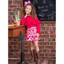 Girls Make The Grade Apple Button Skirt Set - Mia Belle Girls