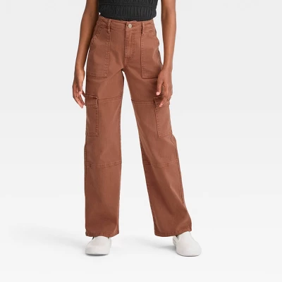 Girls' High-Rise Baggy Cargo Pants - Art Class™ Brown - Image 3