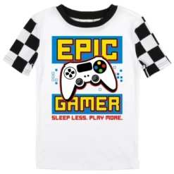 Bioworld Epic Gamer Youth Boy's Black & White Checkered Short Sleeve Shirt & Sleep Pants Set