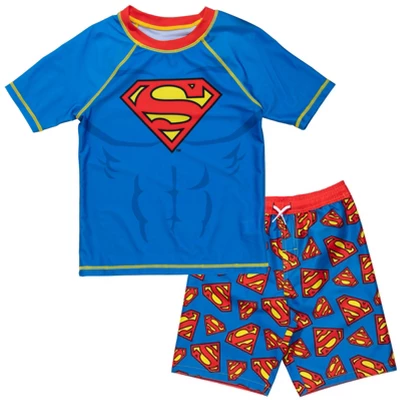 DC Comics Justice League Batman Little Boys Rash Guard And Swim Trunks Outfit Set Little Kid To Big Kid - Image 9