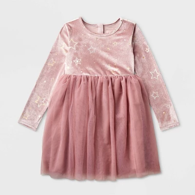 Girls' Adaptive Long Sleeve Star Velour To Tulle Dress - Cat & Jack™ Dusty Pink - Image 4