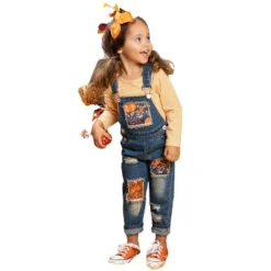 Girls Autumn Vibes Patched Overall Jeans Set Mia Belle Girls, Orange, 6