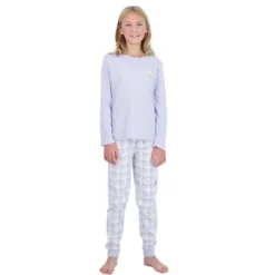 Sleep On It Girls 2-Piece Fleece Pajama Set - Purple Plaid