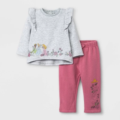 Baby Girls' 2pc Disney Princess Fleece Pullover And Jogger Set - Burgundy - Image 5