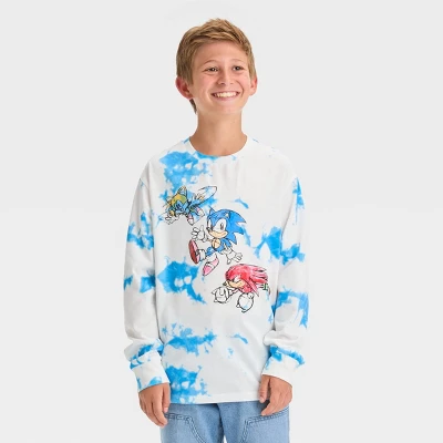 Boys' Tie-Dye Sonic Long Sleeve Graphic T-Shirt - Art Class™ Blue/White - Image 3