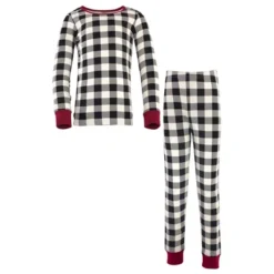 Touched By Nature Baby, Toddler And Kids Unisex Organic Cotton Tight-Fit Pajama Set, Black Plaid
