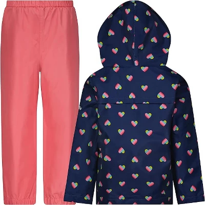 LONDON FOG Girls' Waterproof Hooded Jacket And Pant Rain Suit Set For Kids