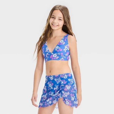 Girls' 'Happy Hibiscus With Sarong' Swimwear Set - Art Class™ Blue - Image 4
