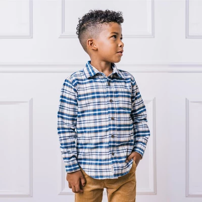 Hope & Henry Boys' Long Sleeve Plaid Flannel Button Down Shirt With Elbow Patches, Kids - Image 3