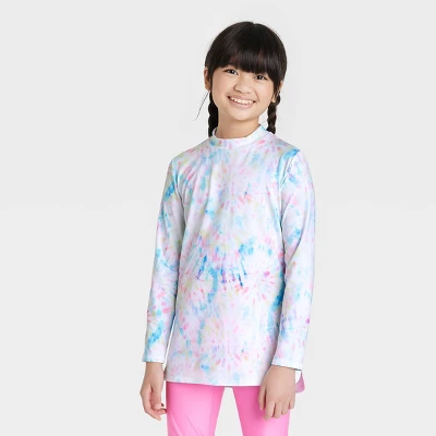 Girls' Tunic Tie-Dye Long Sleeve Rash Guard Swimsuit Top - Cat & Jack™️ White - Image 3