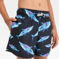 Boys' Shark Printed Swim Shorts - Art Class™ Black
