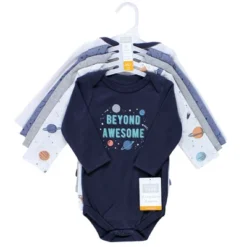 Hudson Baby Infant Boy Cotton Long-Sleeve Bodysuits, Space 5-Pack