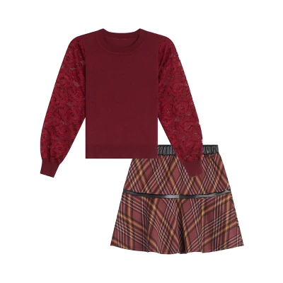 Beautees Girls' 2Pc Sweater Top With Lace Sleeve And Skirt - Image 3