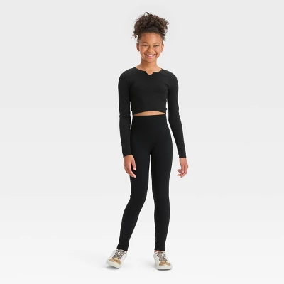 Girls' Long Sleeve Notch Neck Seamless T-Shirt - Art Class™ - Image 2