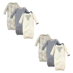 Touched By Nature Unisex Baby Organic Cotton Gowns, Elephant 6-Piece
