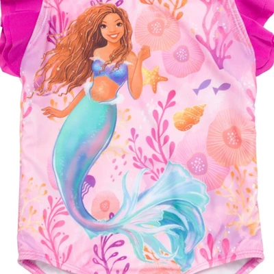 Little Mermaid Ariel Girls One Piece Bathing Suit Toddler To Big Kid - Image 3