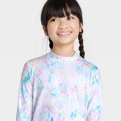 Girls' Tunic Tie-Dye Long Sleeve Rash Guard Swimsuit Top - Cat & Jack™️ White
