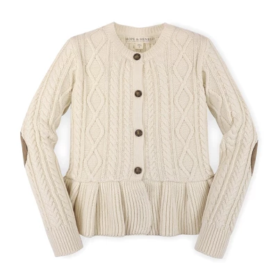 Hope & Henry Girls' Long Sleeve Peplum Cable Cardigan Sweater, Kids - Image 5