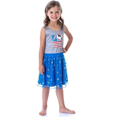 Peanuts Girl's Snoopy Joe Cool USA Love Tank Nightgown Dress Pajama Grey/Blue