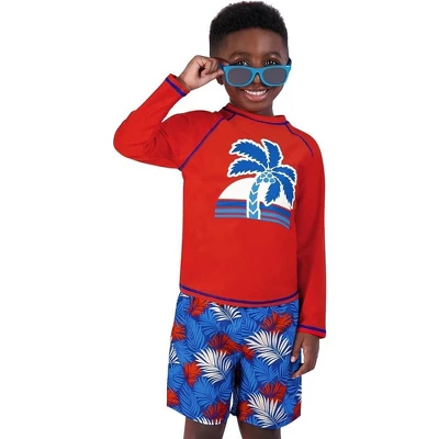 GENERIC Boys Swim Set With Long Sleeve Rash Guard, Swim Shorts, And Sunglasses, Kids Ages 5-6