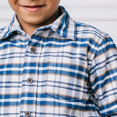 Hope & Henry Boys' Long Sleeve Plaid Flannel Button Down Shirt With Elbow Patches, Kids - Image 4