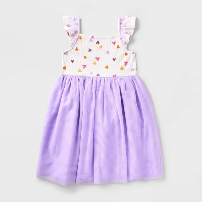 Girls' Adaptive Flutter Sleeve Tulle Dress - Cat & Jack™ Almond Cream