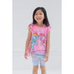 My Little Pony Pinkie Pie Rainbow Dash Girls T-Shirt And Bike Shorts Outfit Set Little Kid To Big Kid