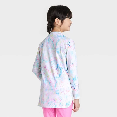 Girls' Tunic Tie-Dye Long Sleeve Rash Guard Swimsuit Top - Cat & Jack™️ White - Image 2