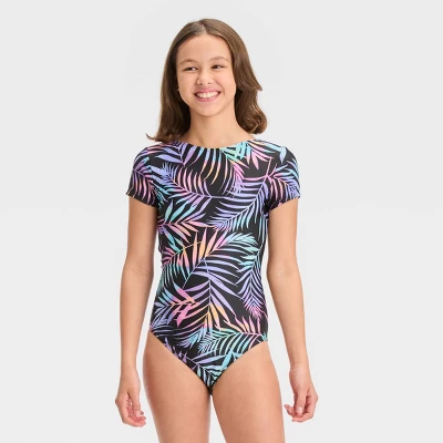 Girls' Electric Palm One Piece Swimsuit - Art Class™ Black - Image 3