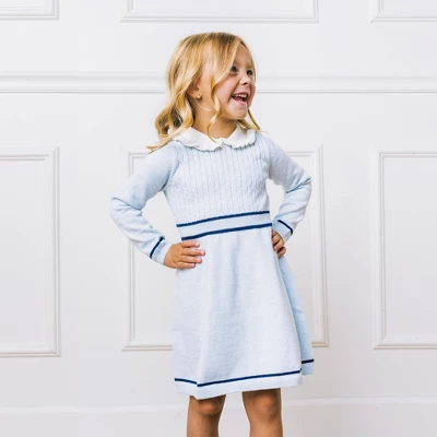 Hope & Henry Girls' Long Sleeve Cable Knit Peter Pan Collar Sweater Dress, Infant - Image 3