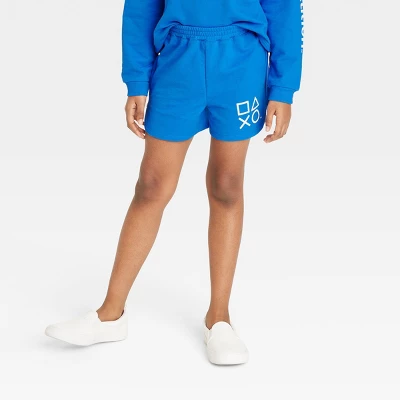 Girls' PlayStation Dreamy Fleece Jogger Shorts - Light Blue - Image 3