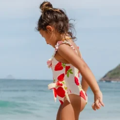 Girls' Ruffled Belted One Piece Swimsuit - Cupshe - White/Red