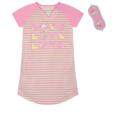 Sleep On It Girls Love Love Love Pajama Sleep Shirt With Matching Sleep Mask - Image 3