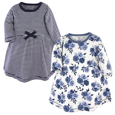 Touched By Nature Baby And Toddler Girl Organic Cotton Long-Sleeve Dresses 2pk, Navy Floral - Image 3