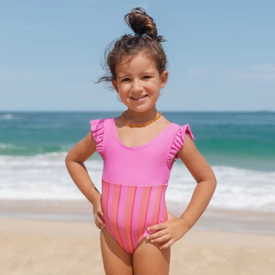 Girl's Ruffled Stripe One Piece Swimsuit - Cupshe