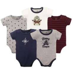 Yoga Sprout Baby Boy Cotton Bodysuits 5pk, Happy Camper