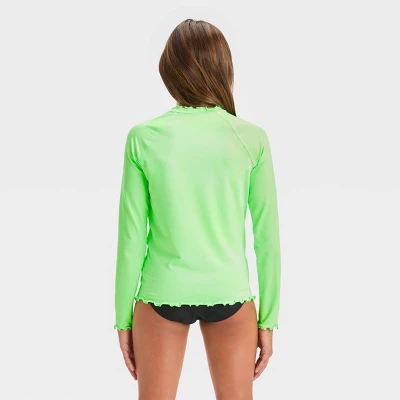 Girls' Smiley Face Rash Guard Swim Top - Art Class™ Green - Image 2