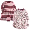 Touched By Nature Baby And Toddler Girl Organic Cotton Long-Sleeve Dresses 2pk, Berry Branch