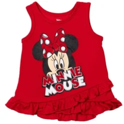 Disney Minnie Mouse Girls Crossover Tank Top French Terry Shorts And Scrunchie 3 Piece Outfit Set Little Kid To Big Kid