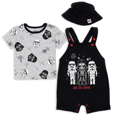 Star Wars Chewbacca R2-D2 Yoda Baby French Terry Short Overalls T-Shirt And Hat 3 Piece Outfit Set Newborn To Infant - Image 9