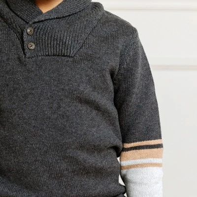 Hope & Henry Boys' Long Sleeve Striped Shawl Collar Sweater, Kids - Image 4