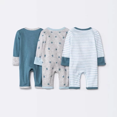 Baby Boys' 3pk Basic Romper - Cloud Island™ Sky Blue Preemie