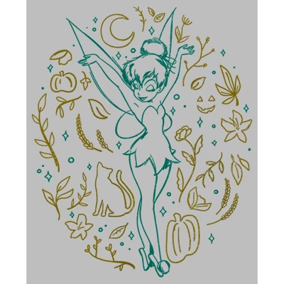 Girl's Peter Pan Tinkerbell Spooky Line Art Green T-Shirt