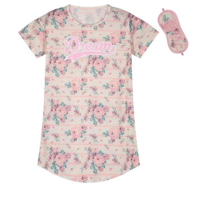 Sleep On It Girls Floral Dreams Pajama Sleep Shirt With Matching Sleep Mask - Image 3