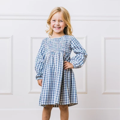 Hope & Henry Girls' Long Sleeve Calvary Twill Smocked Front Dress, Kids - Image 3